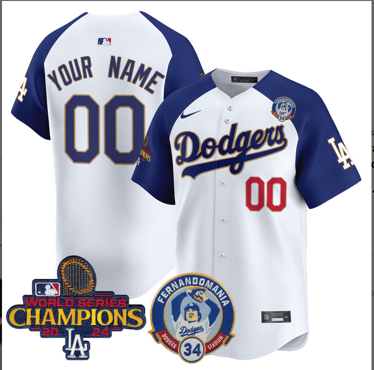 Men MLB Los Angeles Dodgers Custom white 2024 World Series Champions Patch Cooperstown Jersey style 12